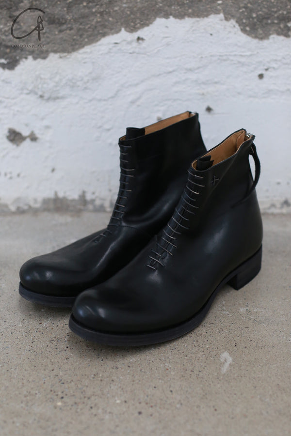 m.a+ horse leather short back zip boots with multiple silver staples Italy Artisan MA-S1B2Z/S3 CU1,5-HEI Black